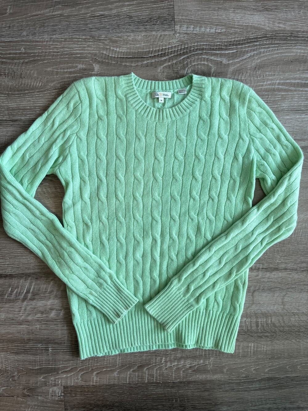 Peter Millar Women's Medium Pistachio 100% Pure Cashmere Cable Knit Crew Neck Sw